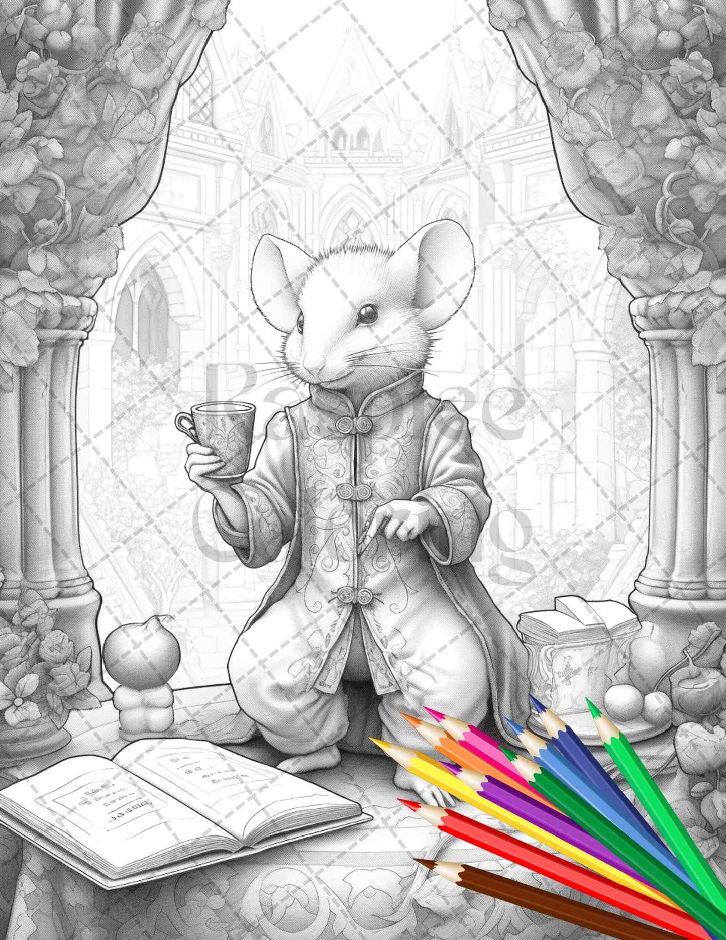 40 Little Mouse Prince Grayscale Coloring Pages Printable for Adults, PDF File Instant Download