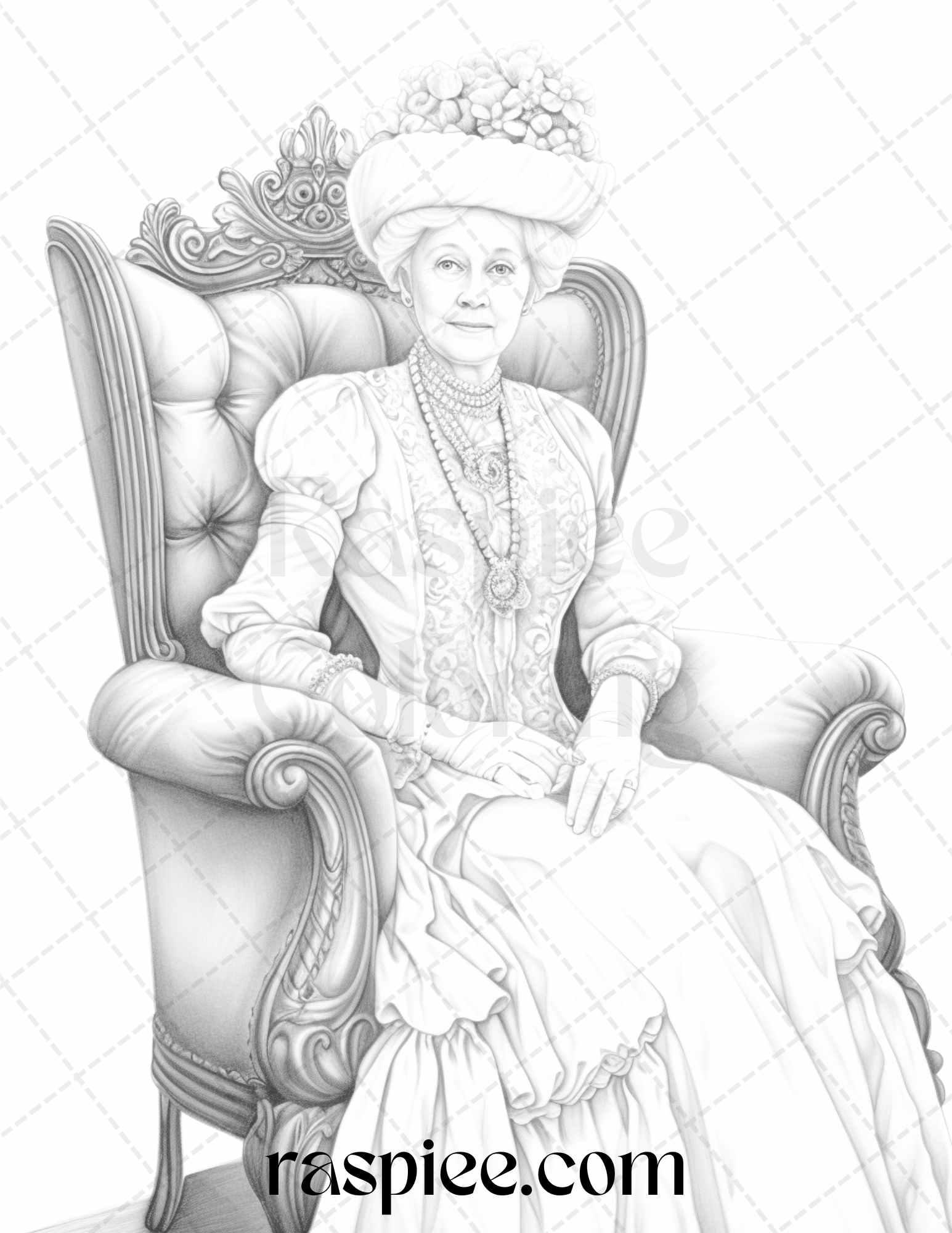 50 Victorian Grandma Grayscale Coloring Pages Printable for Adults, PDF File Instant Download