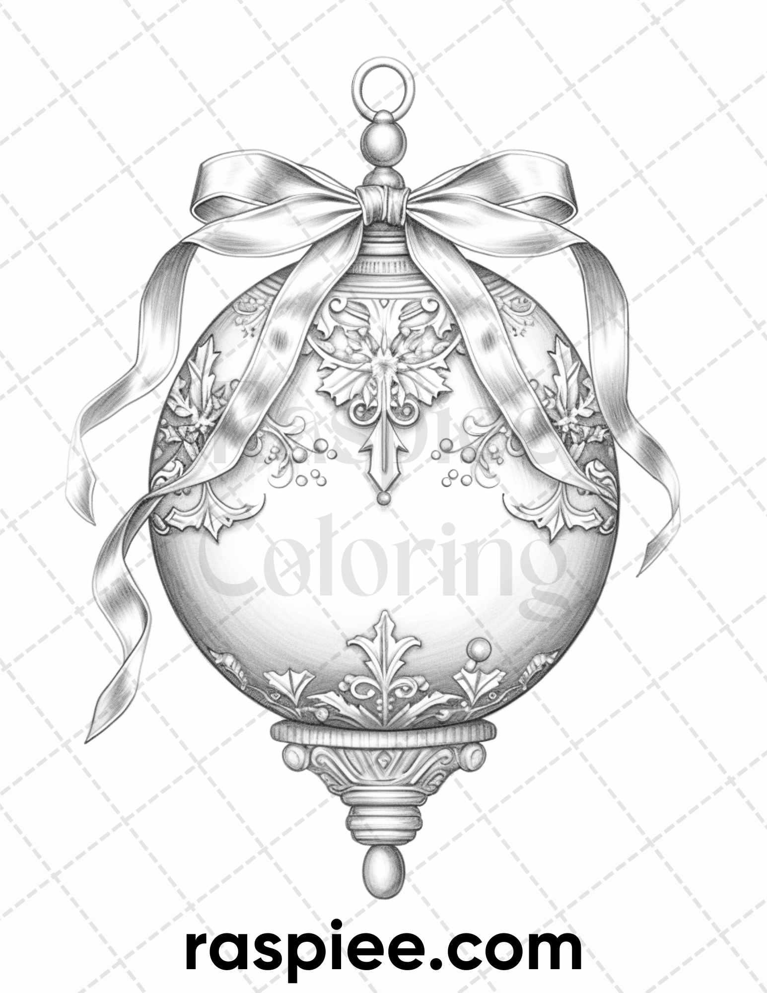 40 Christmas Balls Grayscale Coloring Pages Printable for Adults, PDF File Instant Download