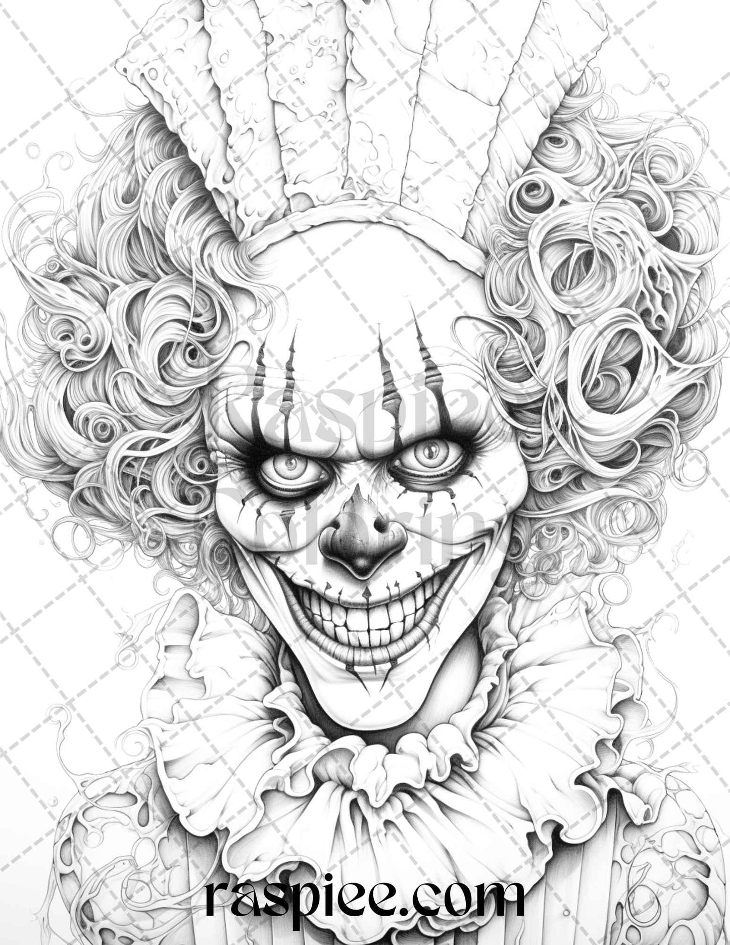 40 Spooky Clowns Grayscale Coloring Pages Printable for Adults, PDF File Instant Download