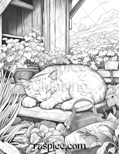 40 Farmstead Serenity Grayscale Coloring Pages Printable for Adults, PDF File Instant Download