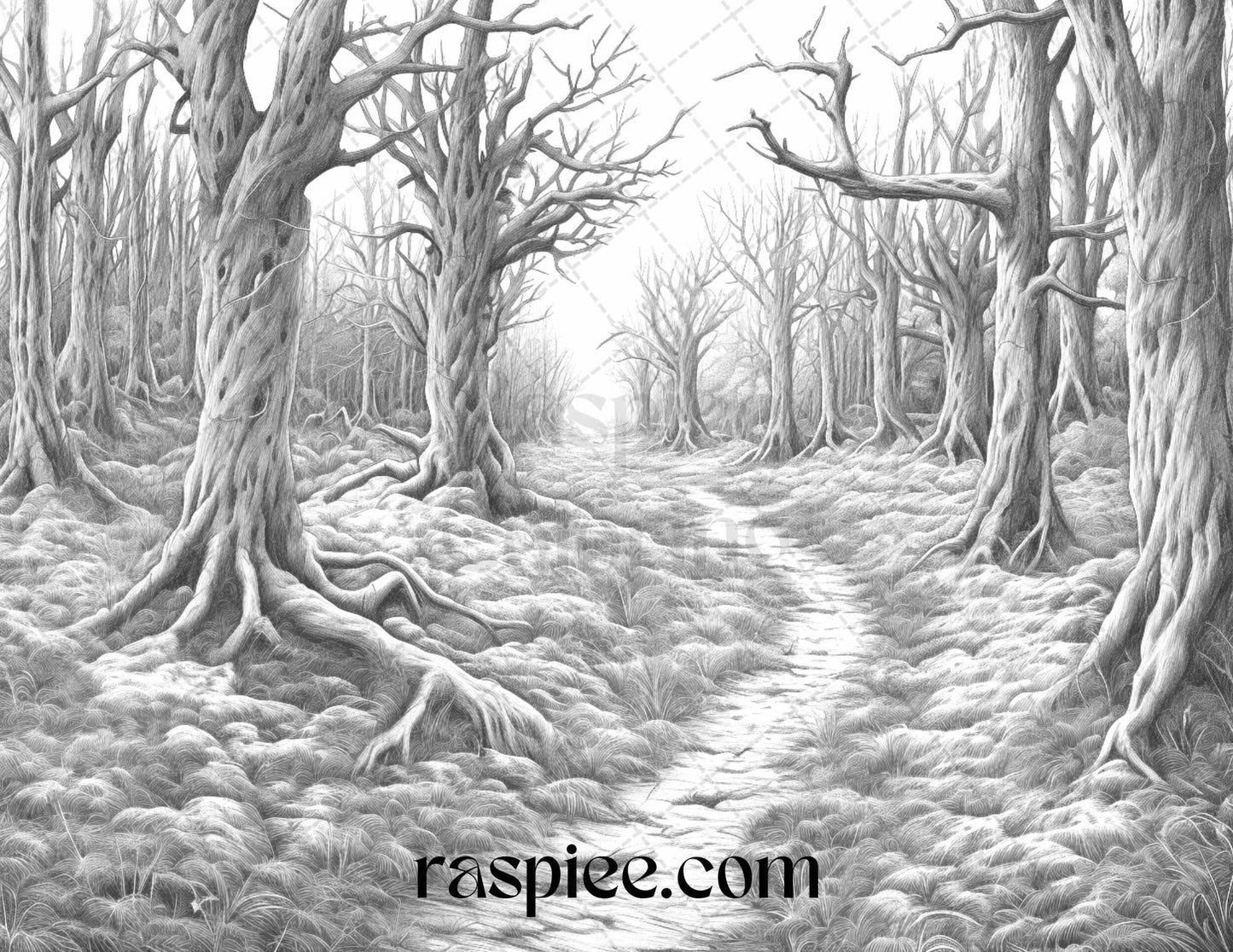 40 Halloween Landscapes Grayscale Coloring Pages Printable for Adults, PDF File Instant Download