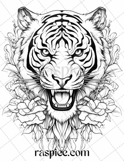 40 Beautiful Tattoos Grayscale Coloring Pages Printable for Adults, PDF File Instant Download