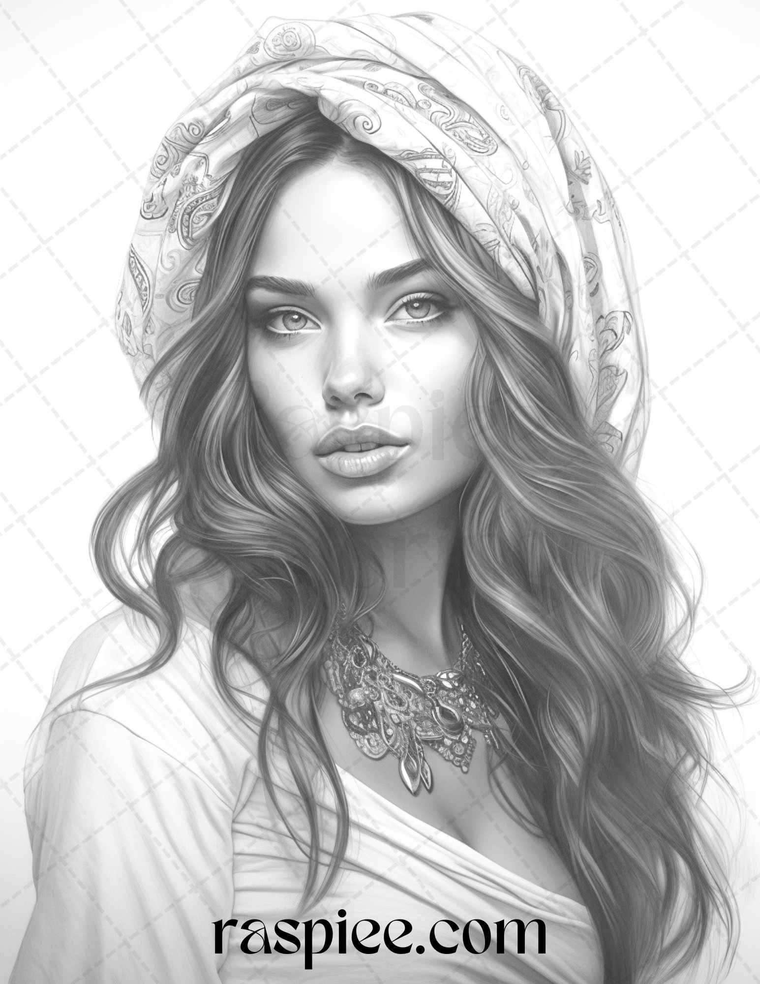 40 Beautiful Gypsy Girls Grayscale Coloring Pages Printable for Adults, PDF File Instant Download