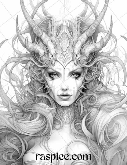 40 Dark Evil Fairy Grayscale Coloring Pages Printable for Adults, PDF File Instant Download