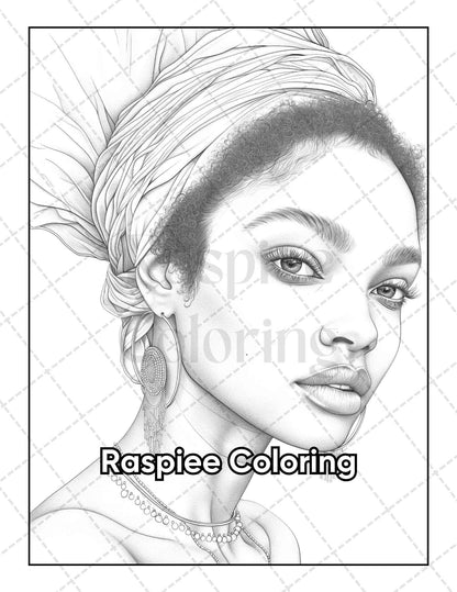 50 Black Women Portrait Coloring Pages for Adults Printable PDF Instant Download