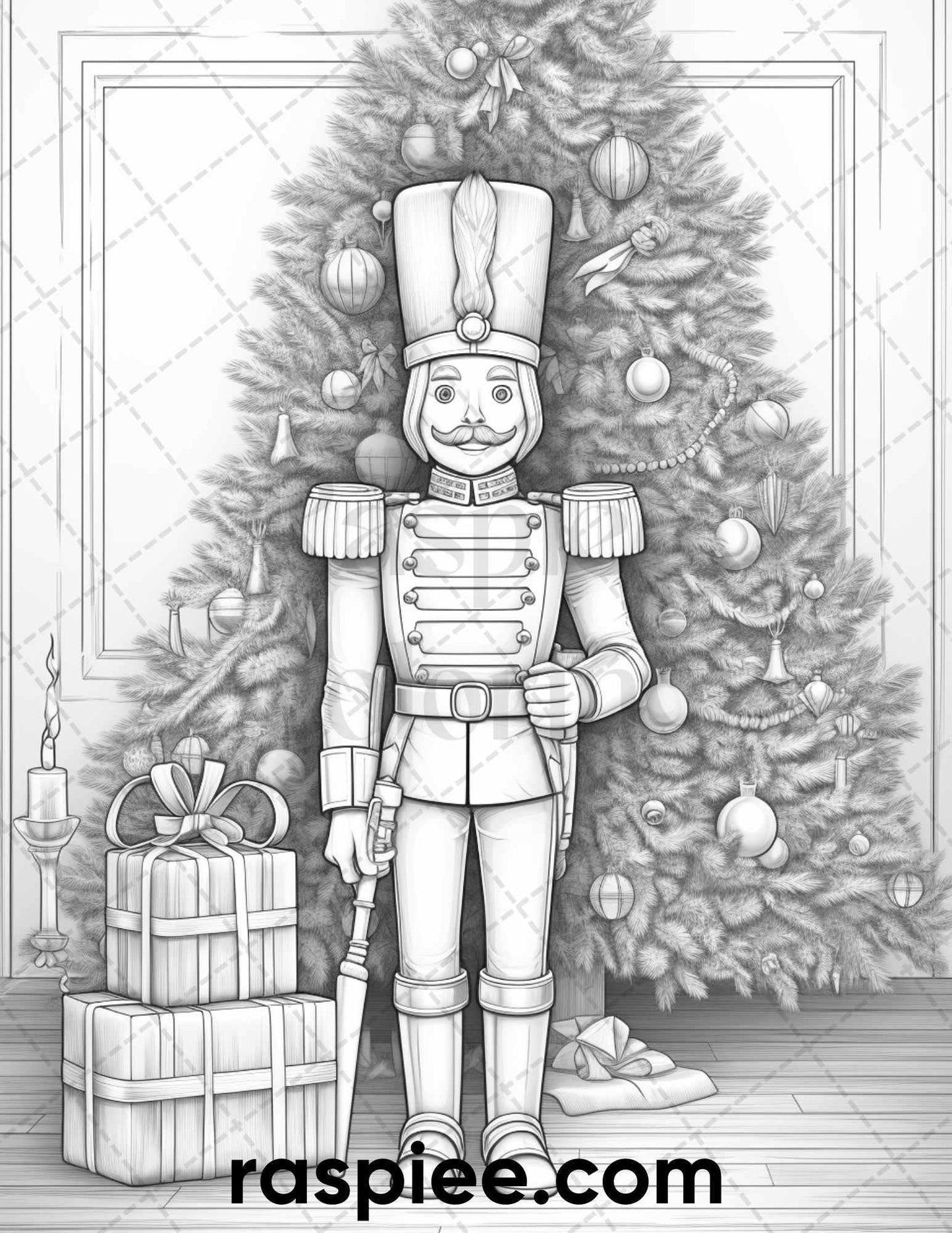 40 Christmas Nutcrackers Grayscale Coloring Pages for Adults, Printable PDF File Instant Download