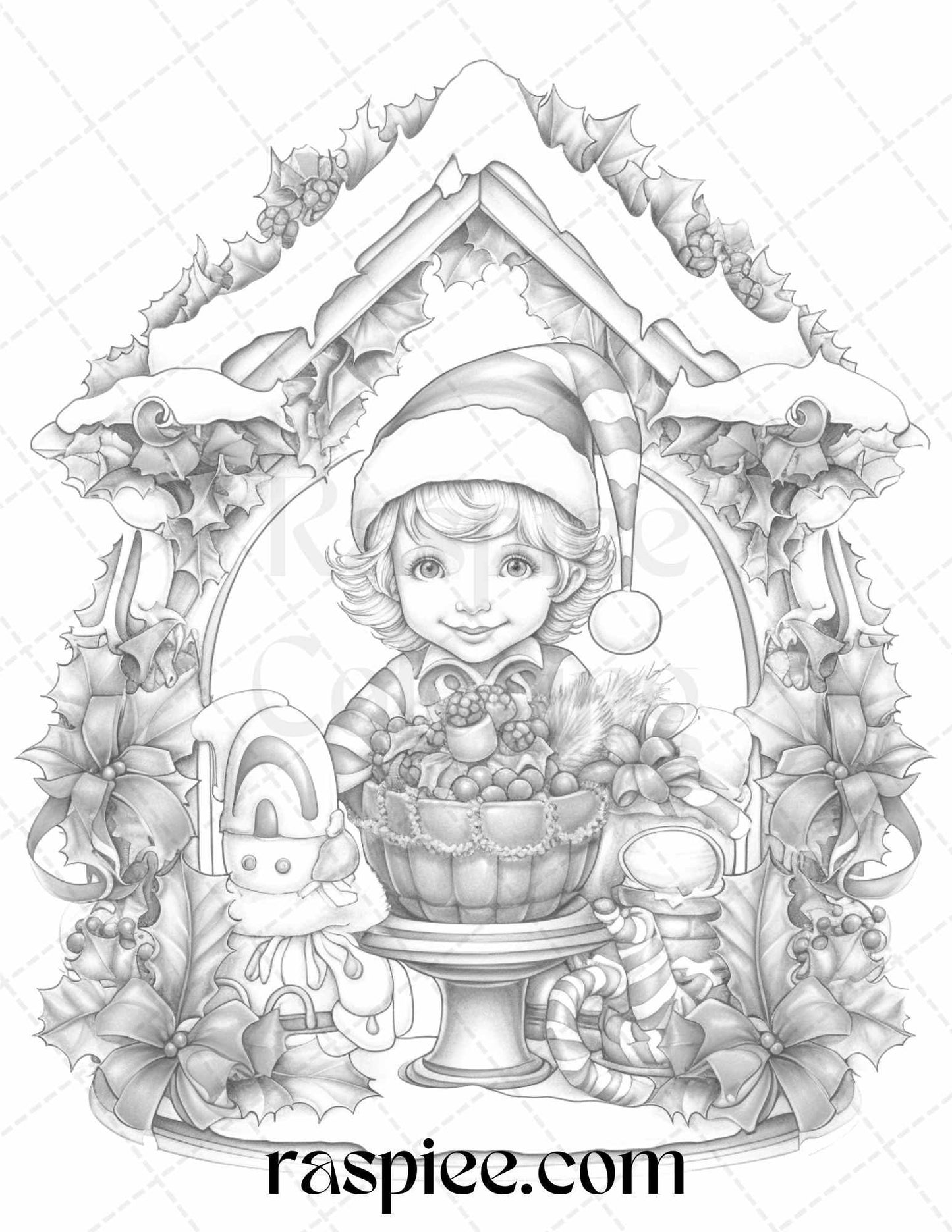 110 Christmas Elves Grayscale Coloring Pages Printable for Adults Kids, PDF File Instant Download