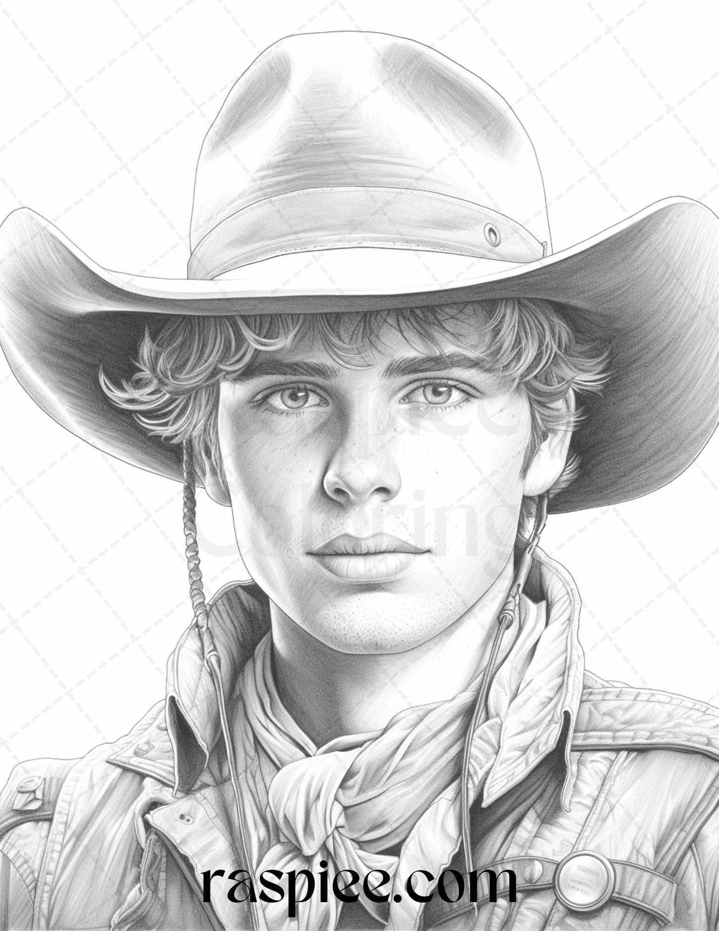 45 Wild West Cowboys Grayscale Coloring Pages Printable for Adults, PDF File Instant Download