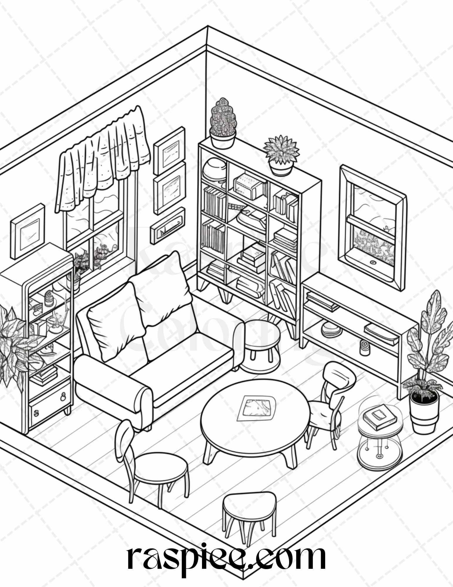 40 Pocket Room Coloring Pages Printable for Adults Kids, PDF File Instant Download