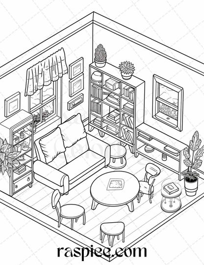 40 Pocket Room Coloring Pages Printable for Adults Kids, PDF File Instant Download