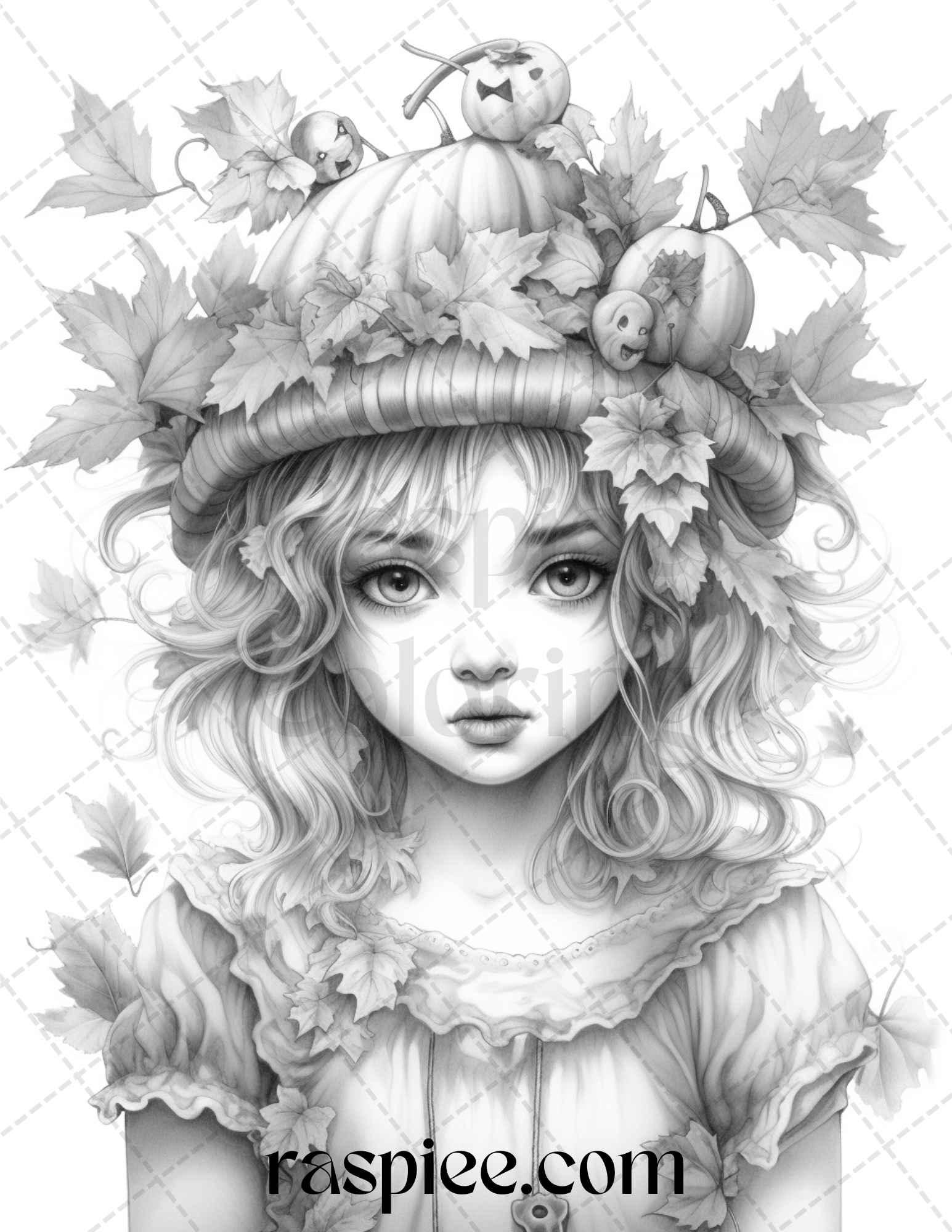 40 Pumpkin Fairy Girls Grayscale Coloring Pages Printable for Adults, PDF File Instant Download