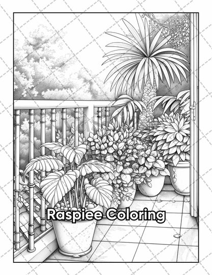 50 Balcony Garden Adult Coloring Pages Printable PDF Instant Download