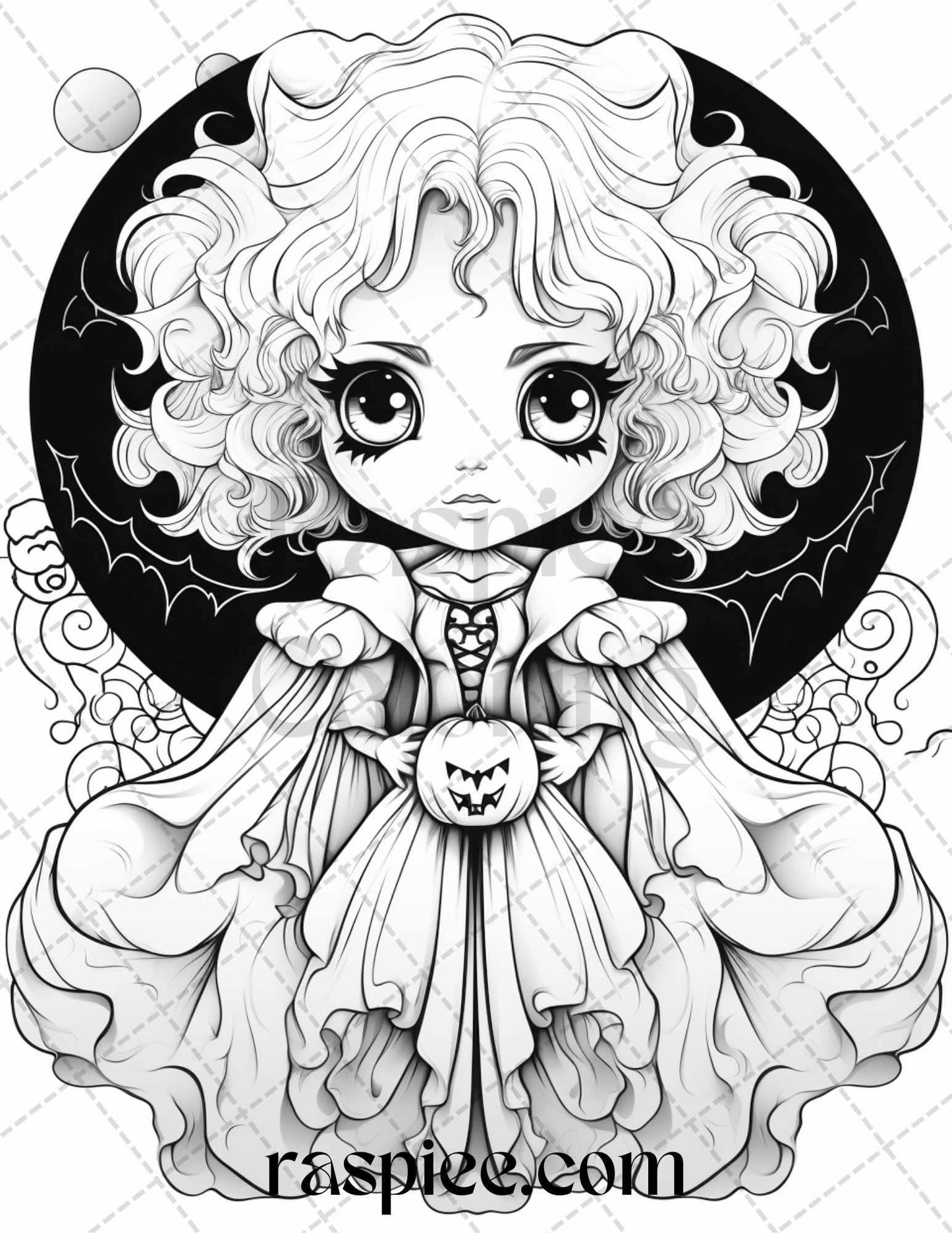 40 Halloween Creepy Kawaii Grayscale Coloring Pages for Adults and Kids, Printable PDF File Instant Download