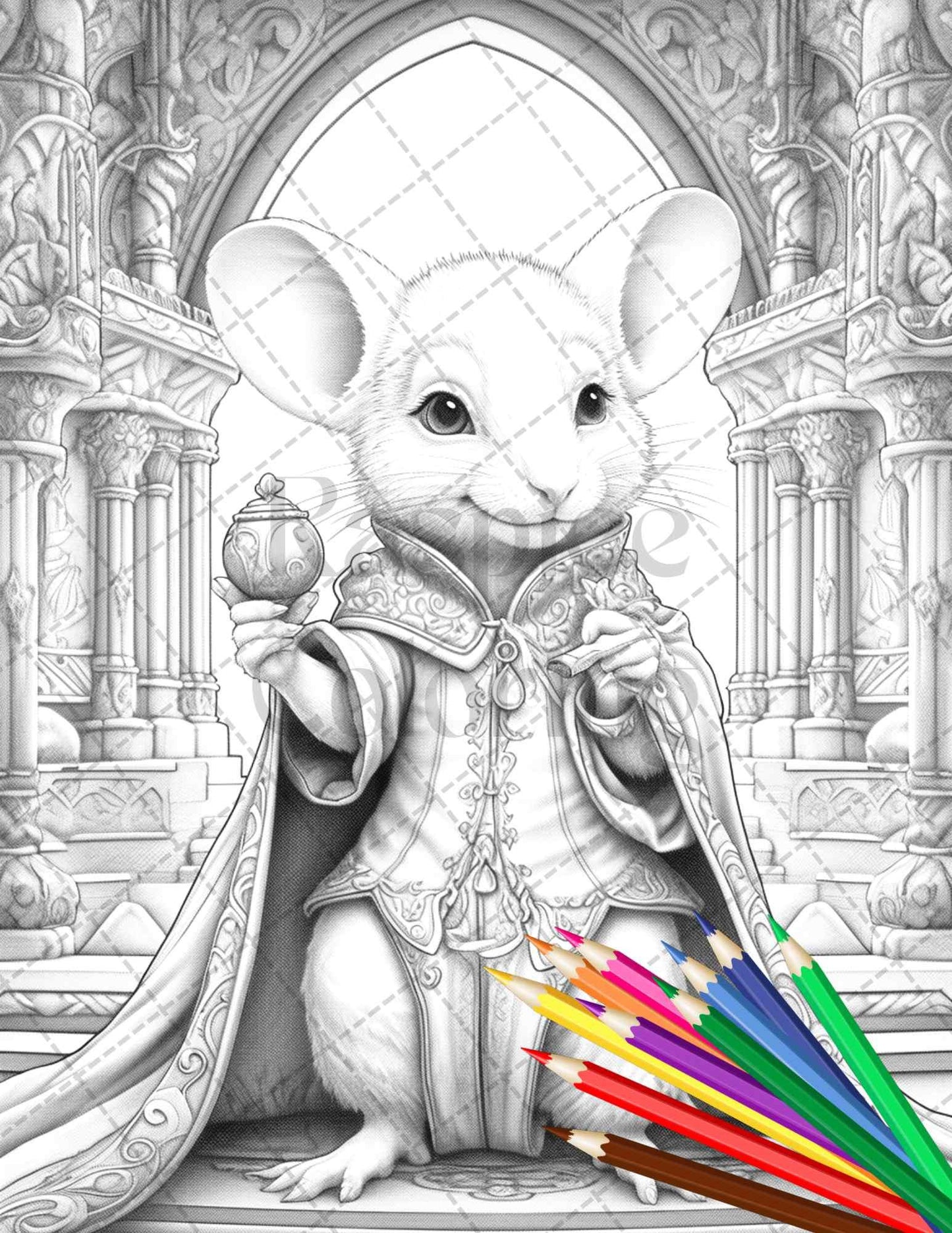 40 Little Mouse Prince Grayscale Coloring Pages Printable for Adults, PDF File Instant Download