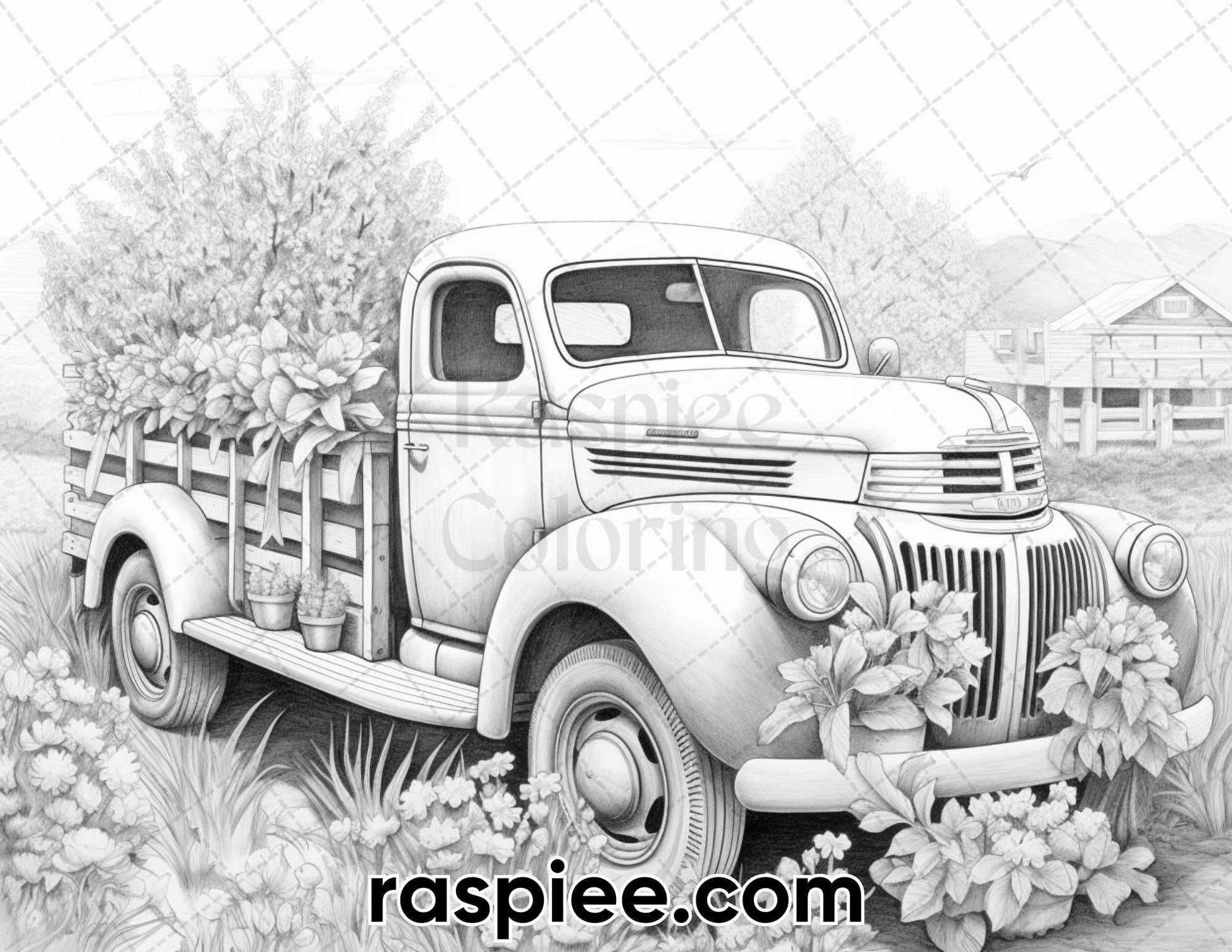 40 Spring Farm Life Grayscale Adult Coloring Pages, Printable PDF Instant Download