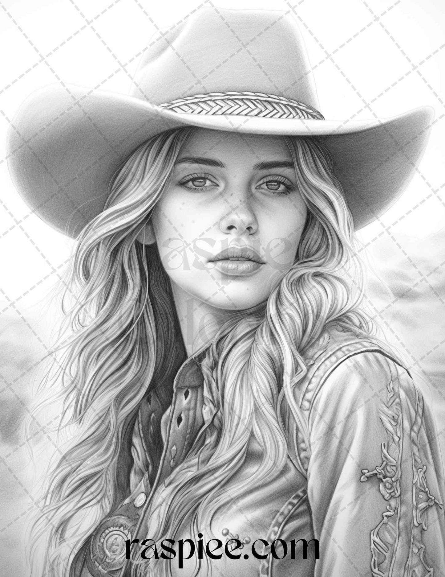 40 Beautiful Cowgirls Grayscale Coloring Pages Printable for Adults, PDF File Instant Download