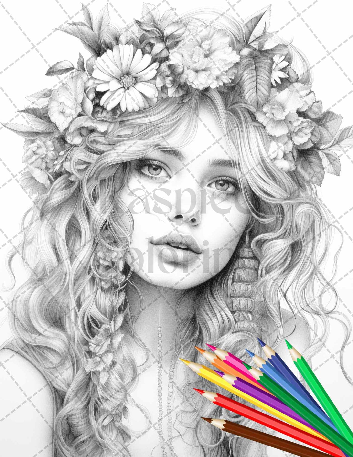 43 Beautiful Hippie Girls Grayscale Coloring Pages Printable for Adults, PDF File Instant Download