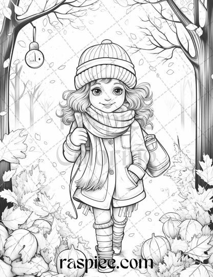 40 Rainy Autumn Day Grayscale Coloring Pages Printable for Adults and Kids, PDF File Instant Download