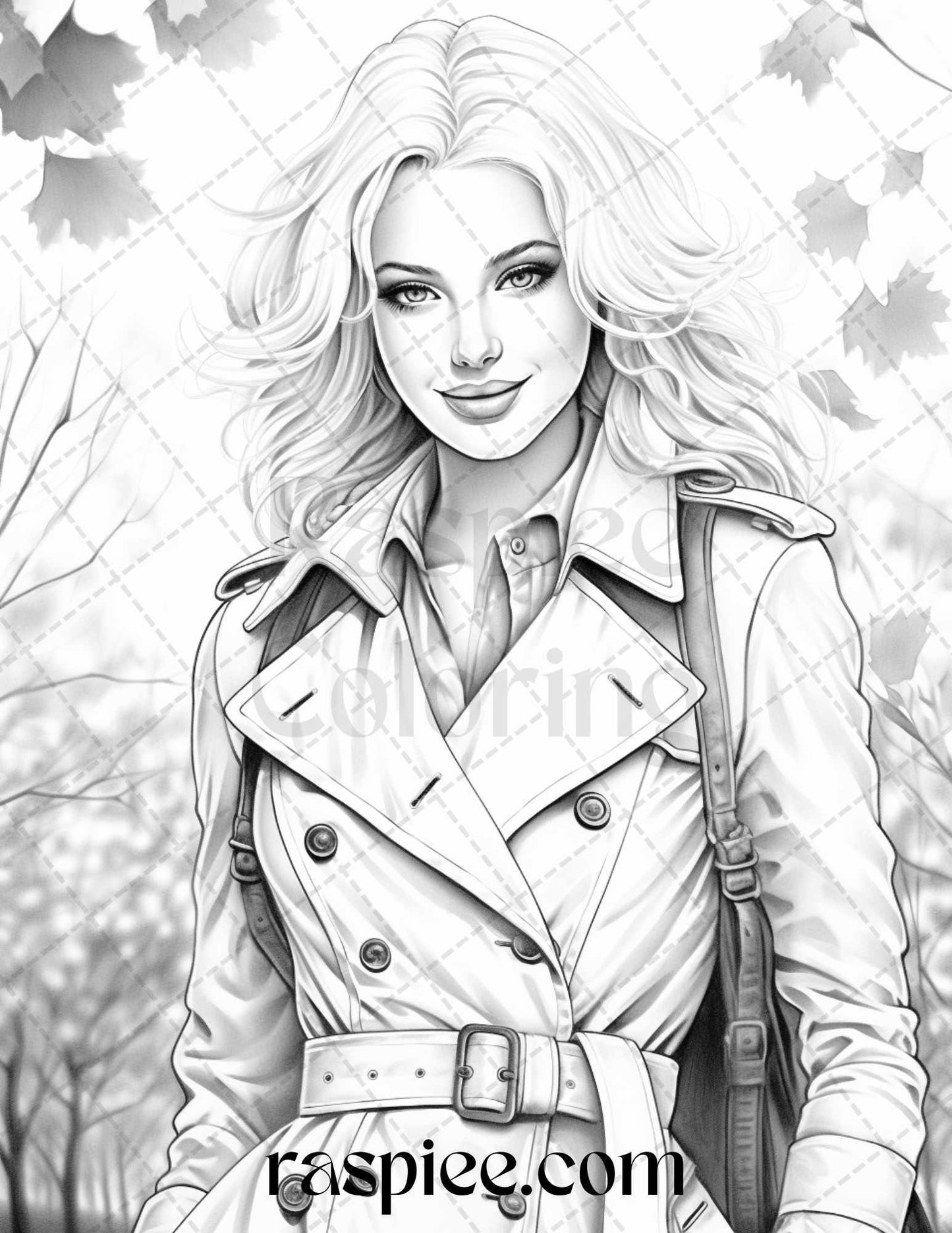 40 Fall Fashion Grayscale Coloring Pages for Adults, Printable PDF File Instant Download