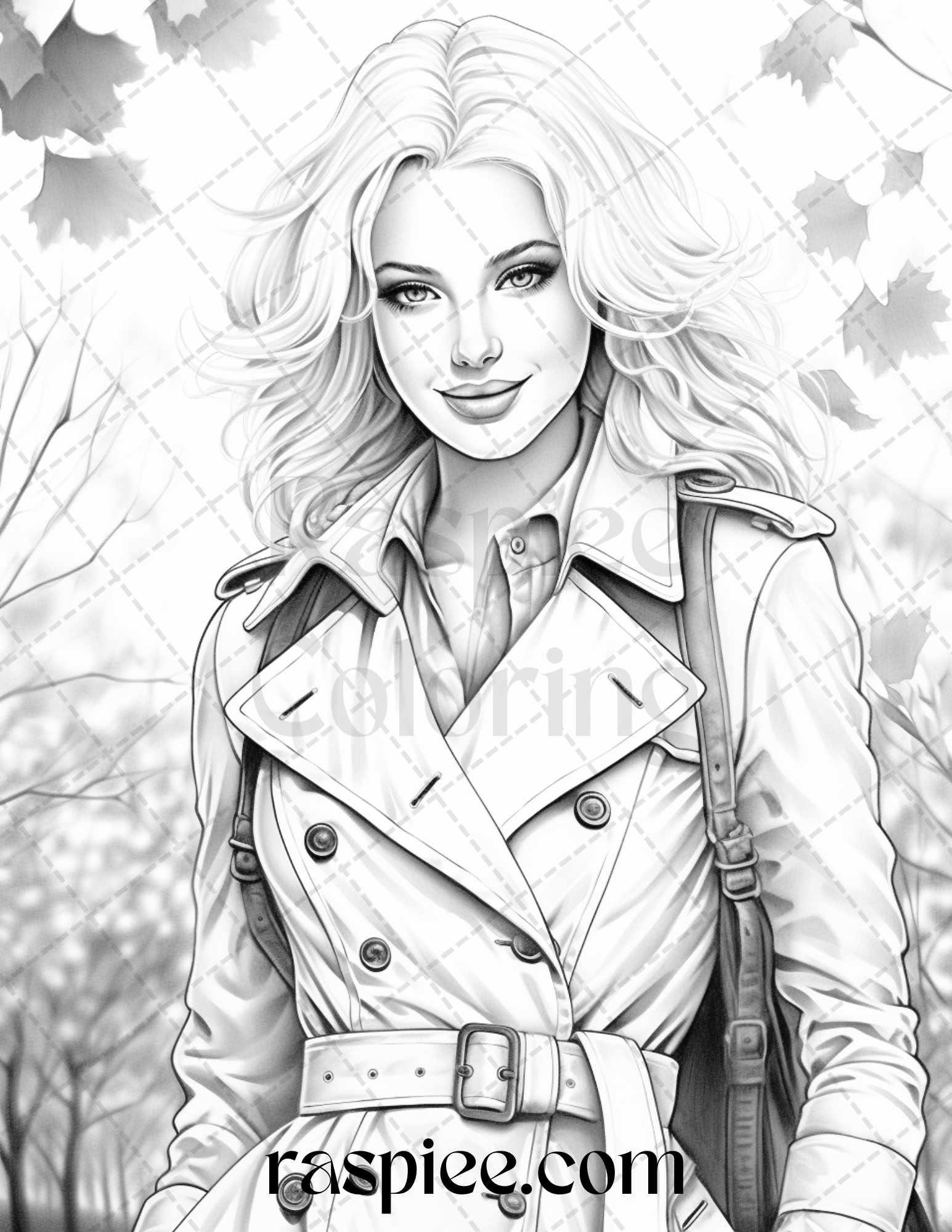 40 Fall Fashion Grayscale Coloring Pages for Adults, Printable PDF File Instant Download