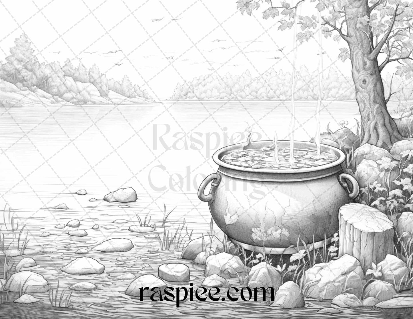 40 Halloween Landscapes Grayscale Coloring Pages Printable for Adults, PDF File Instant Download