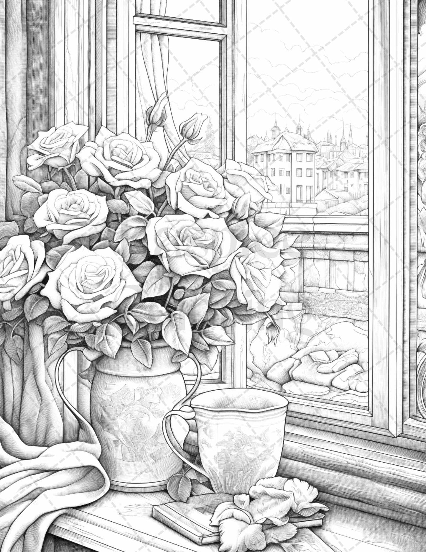 40 Captivating Roses Grayscale Coloring Pages Printable for Adults, PDF File Instant Download