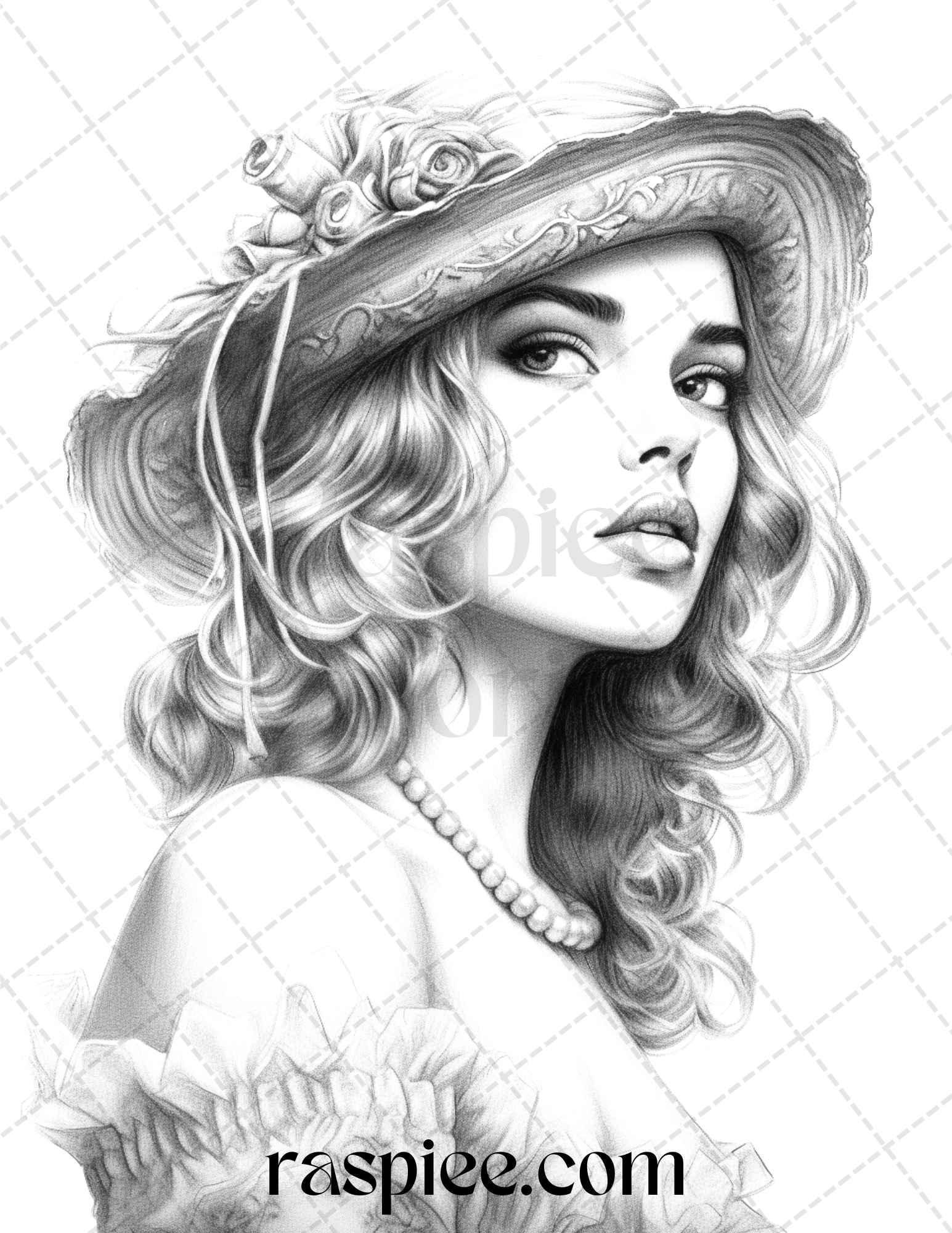 40 Beautiful Gatsby Girls Grayscale Coloring Pages Printable for Adults, PDF File Instant Download