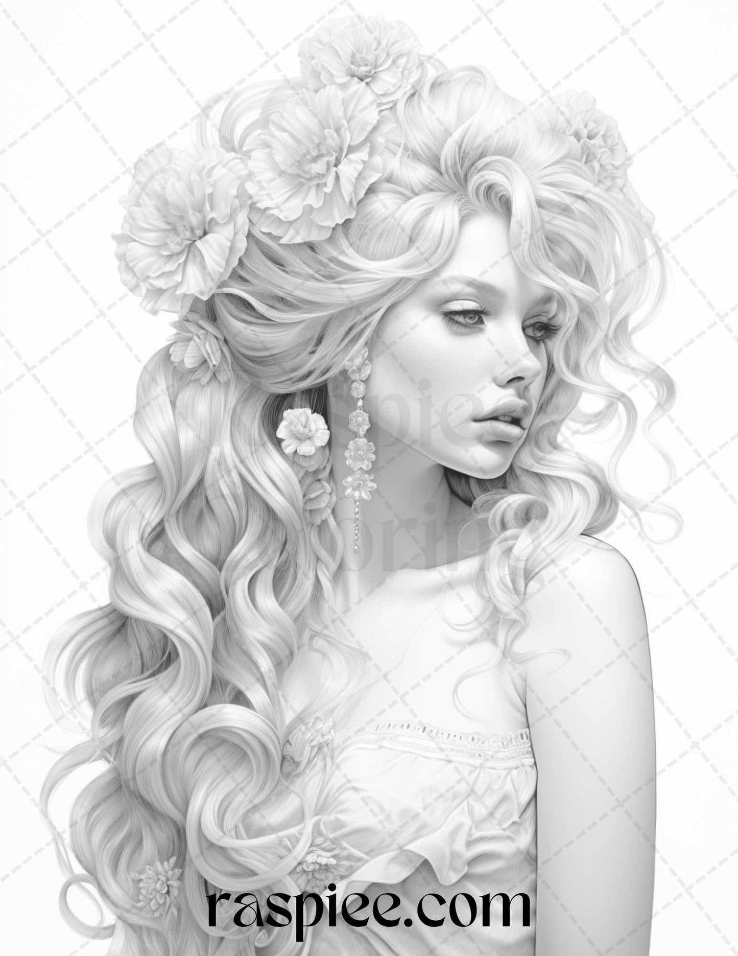 43 Beautiful Hairstyles Grayscale Coloring Pages Printable for Adults, PDF File Instant Download