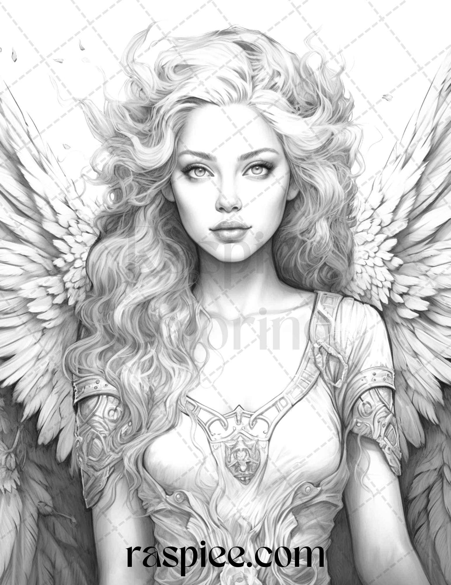 42 Enchanting Angels Grayscale Coloring Pages Printable for Adults, PDF File Instant Download