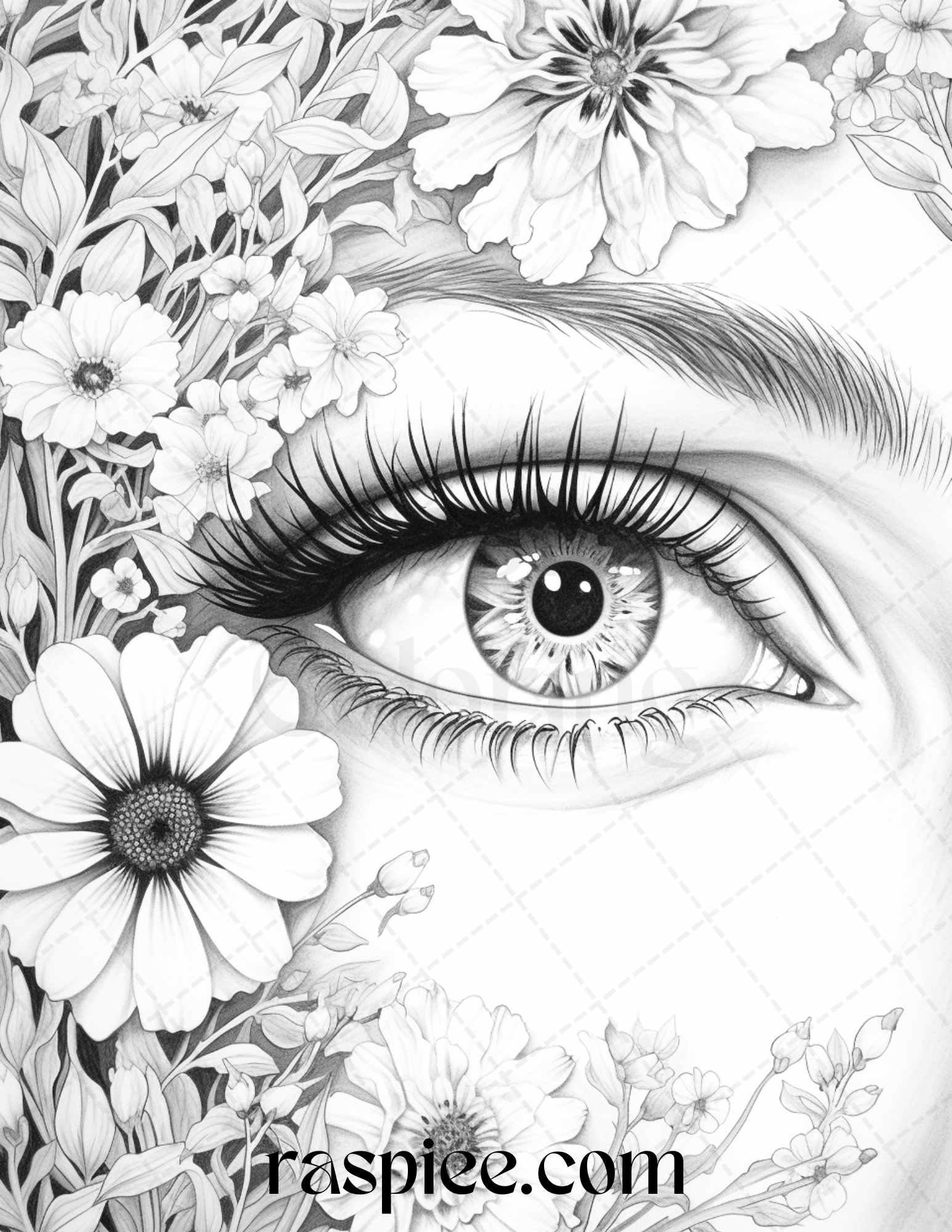 40 Charming Eyes Grayscale Coloring Pages Printable for Adults, PDF File Instant Download