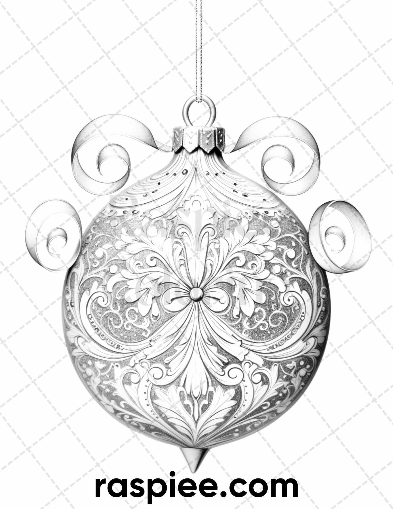 40 Christmas Balls Grayscale Coloring Pages Printable for Adults, PDF File Instant Download