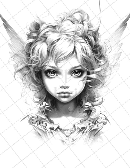 45 Adorable Chibi Fairy Grayscale Coloring Pages Printable for Adults, PDF File Instant Download