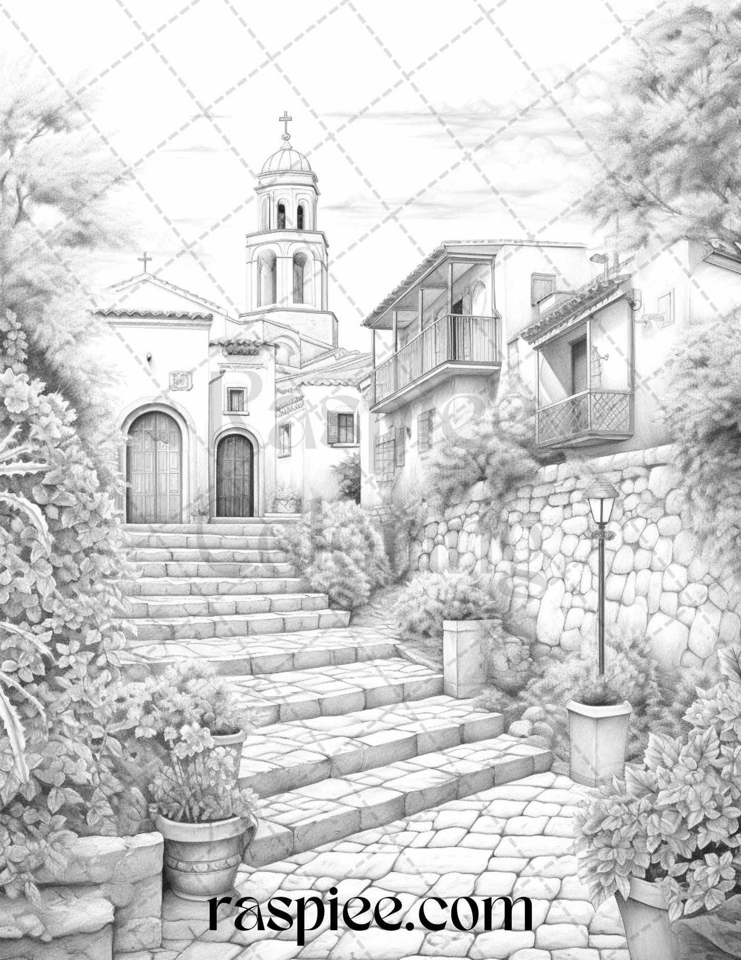 40 Beautiful Cities Travel Grayscale Coloring Pages Printable for Adults, PDF File Instant Download