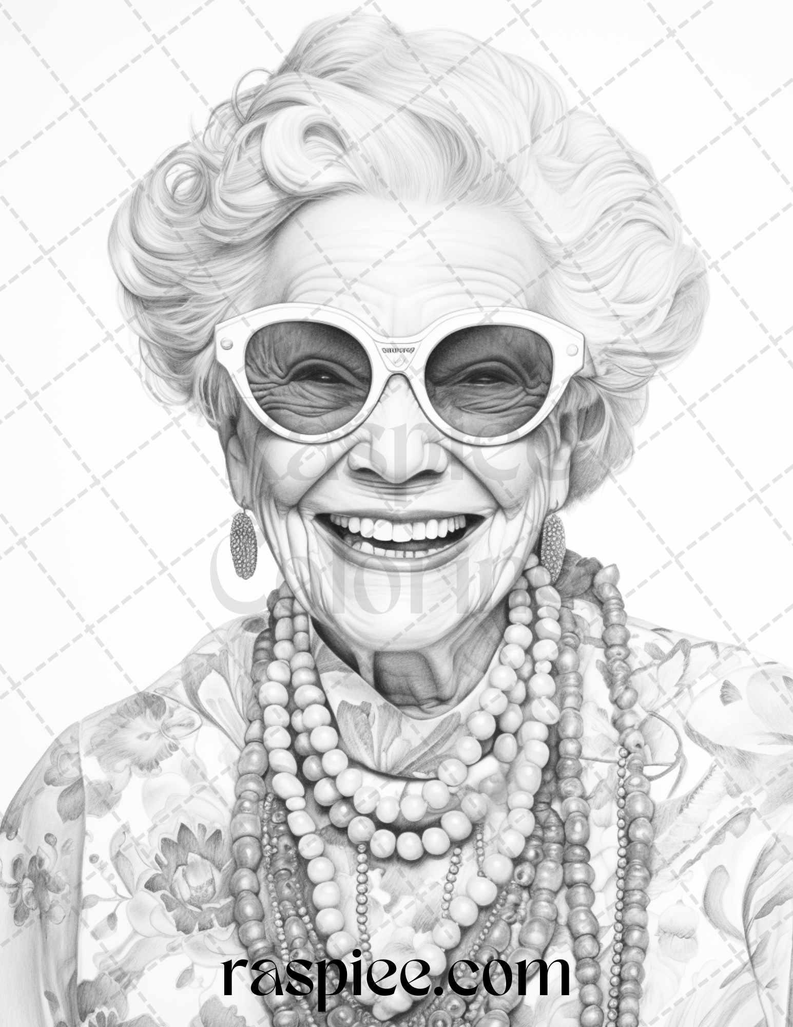 40 Fashionista Grandma Grayscale Coloring Pages Printable for Adults, PDF File Instant Download