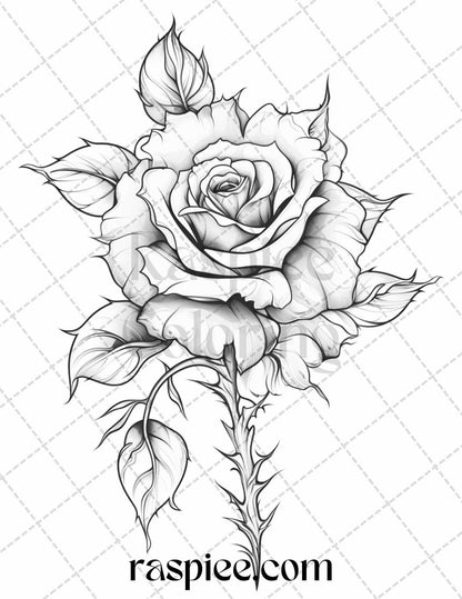 40 Beautiful Tattoos Grayscale Coloring Pages Printable for Adults, PDF File Instant Download