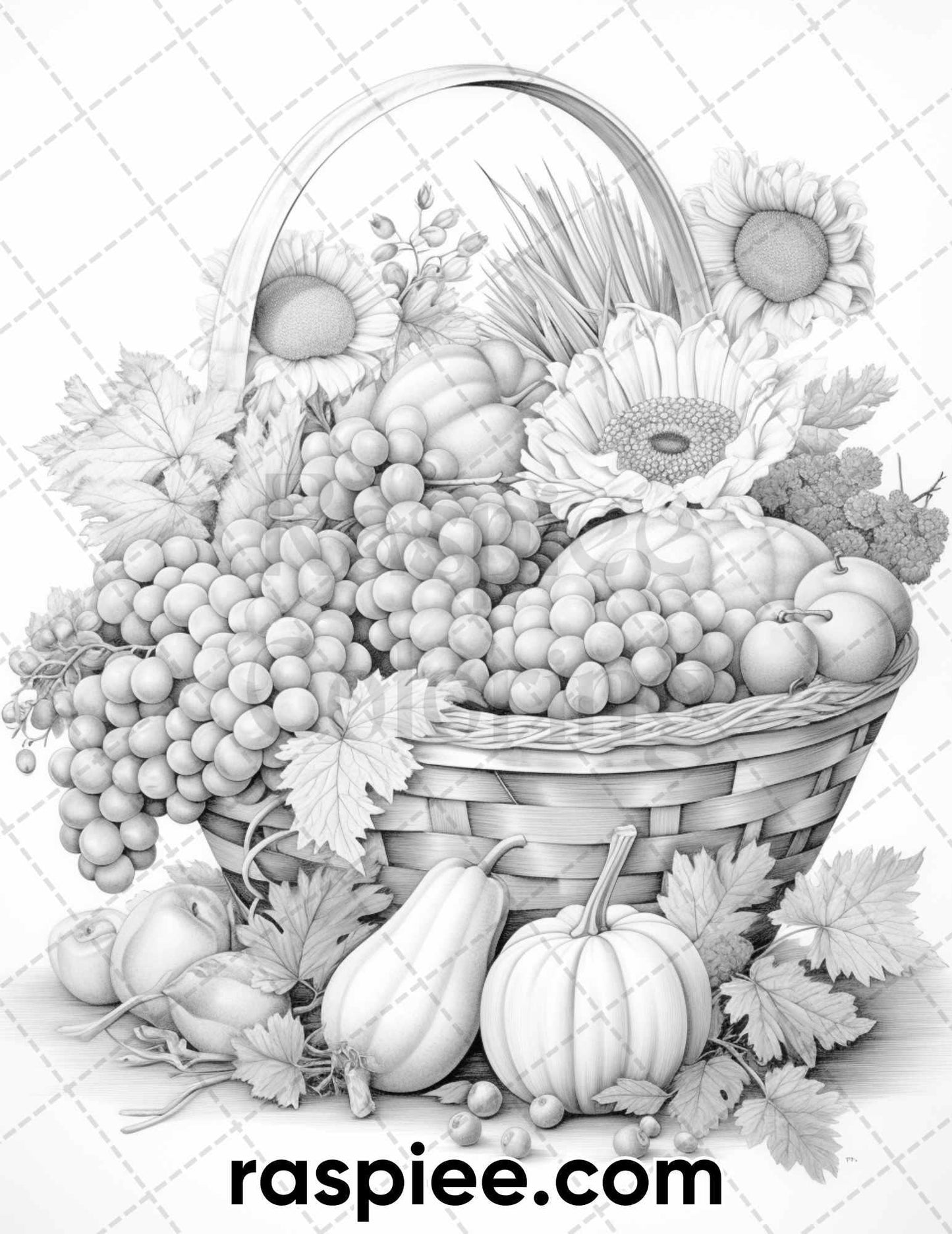 40 Happy Thanksgiving Grayscale Coloring Pages for Adults, Printable PDF Instant Download