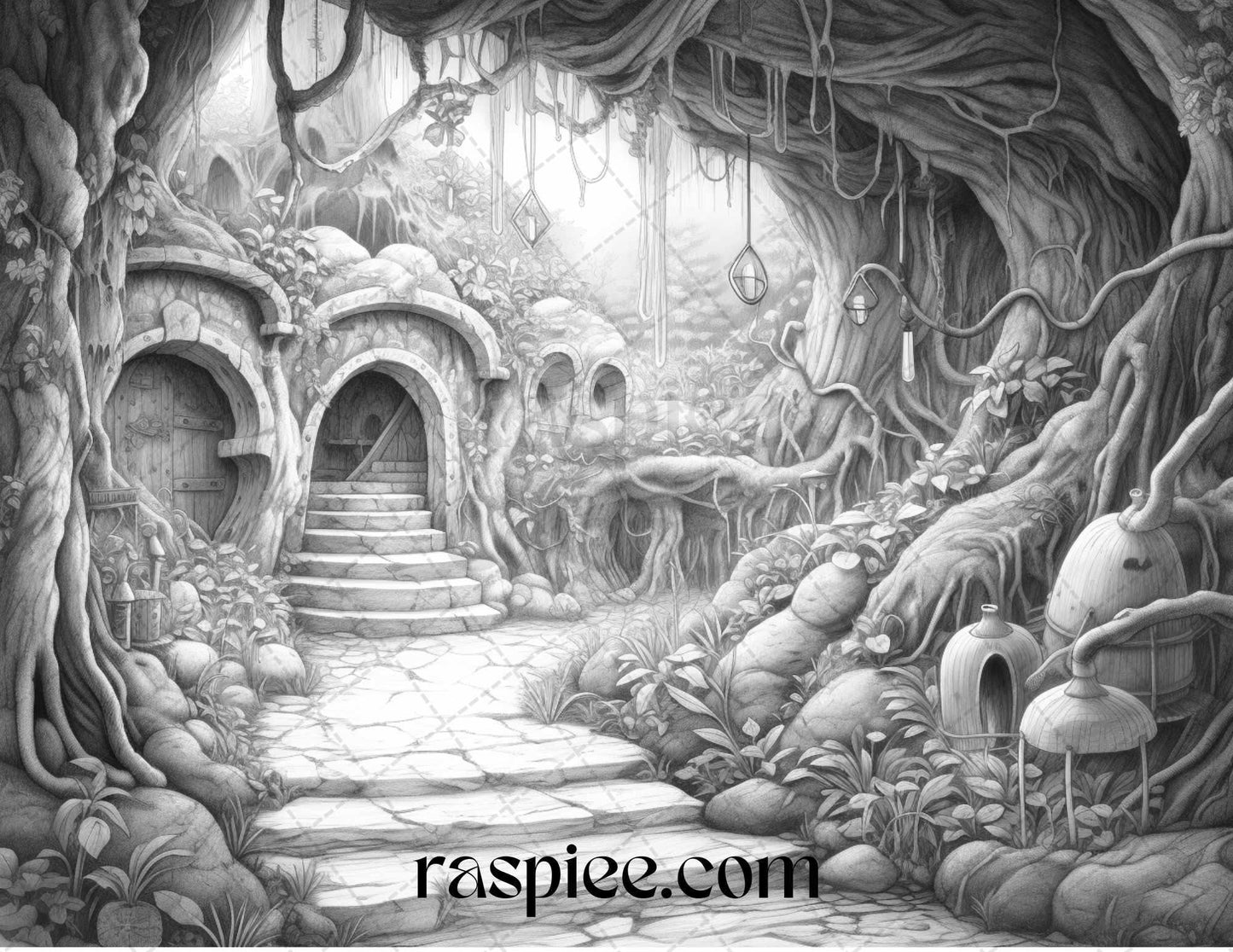 40 Halloween Landscapes Grayscale Coloring Pages Printable for Adults, PDF File Instant Download