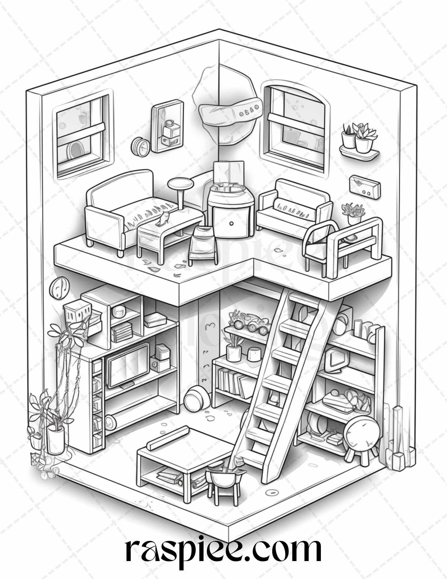 40 Pocket Room Coloring Pages Printable for Adults Kids, PDF File Instant Download