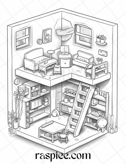 40 Pocket Room Coloring Pages Printable for Adults Kids, PDF File Instant Download