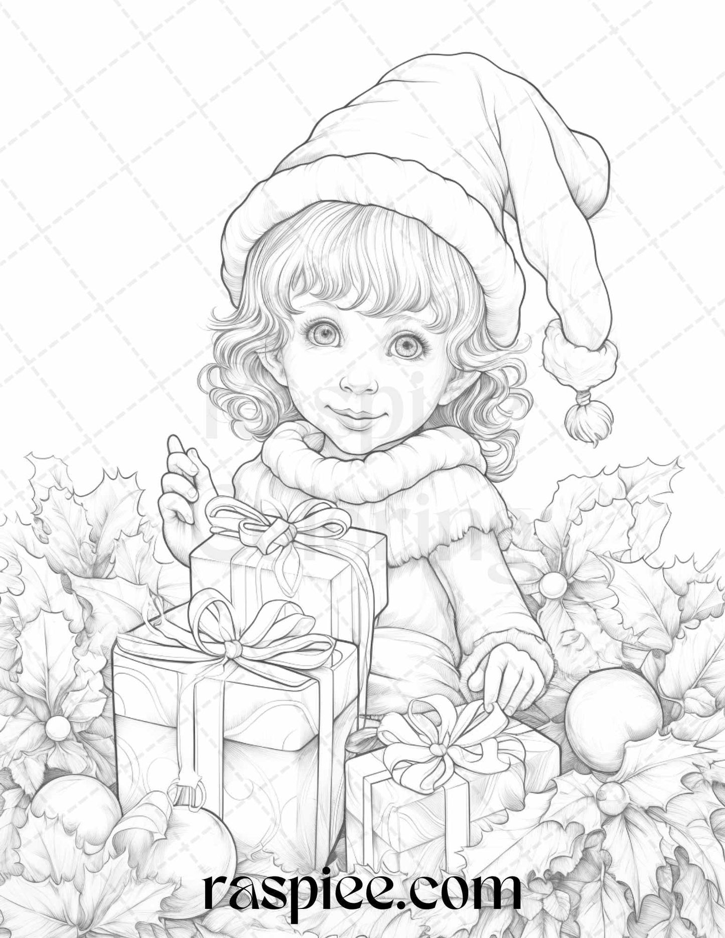 110 Christmas Elves Grayscale Coloring Pages Printable for Adults Kids, PDF File Instant Download