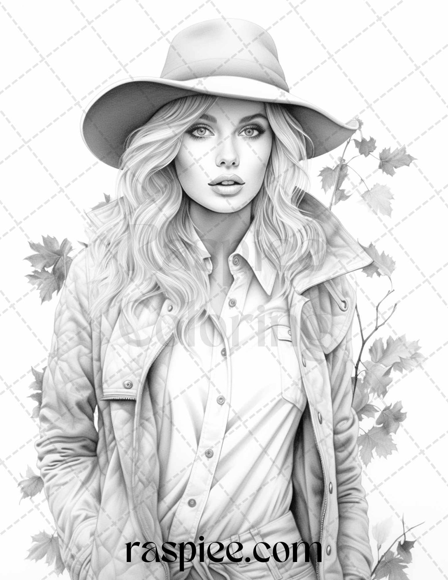 40 Fall Fashion Grayscale Coloring Pages for Adults, Printable PDF File Instant Download