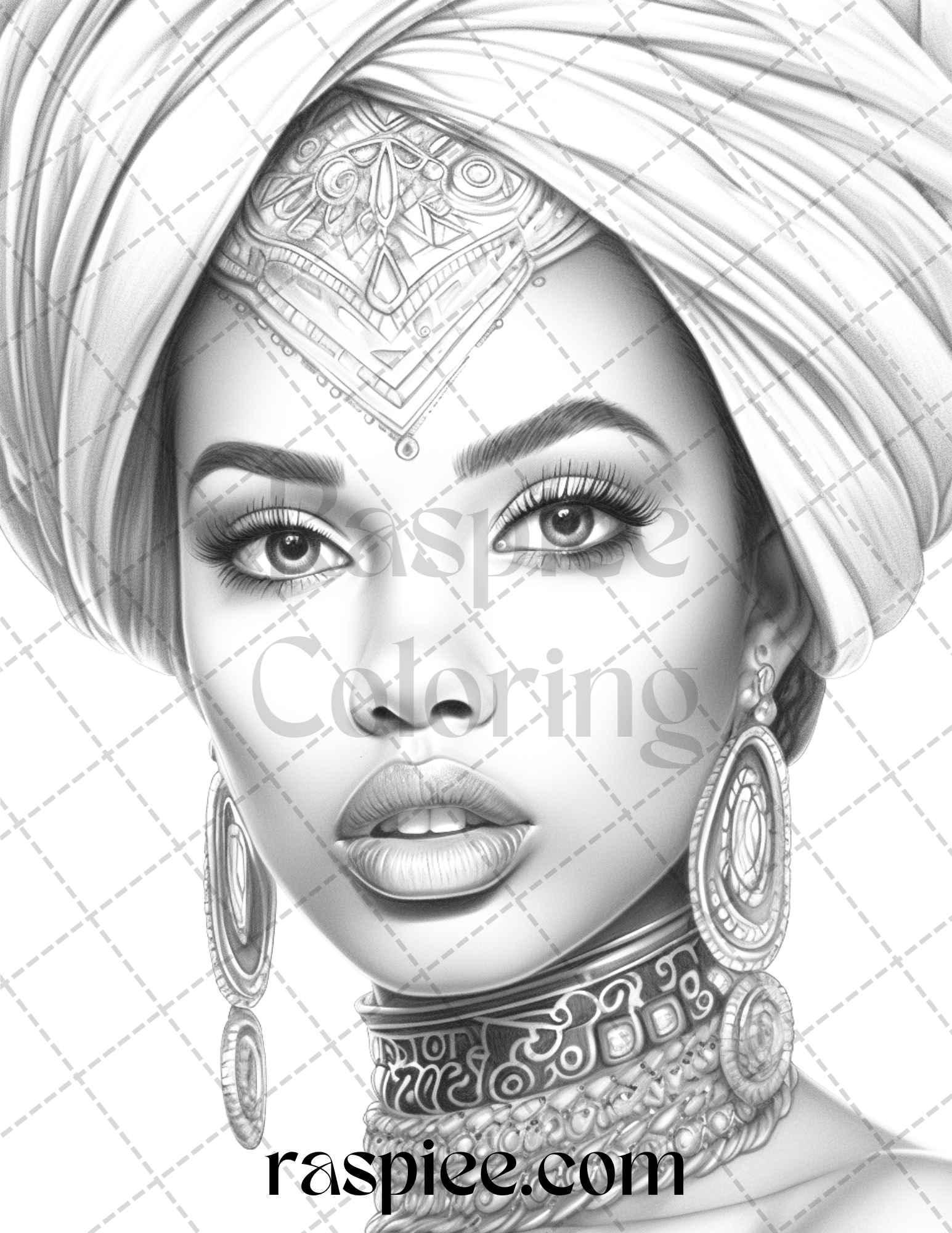 40 Beautiful African Women Grayscale Coloring Pages Printable for Adults, PDF File Instant Download