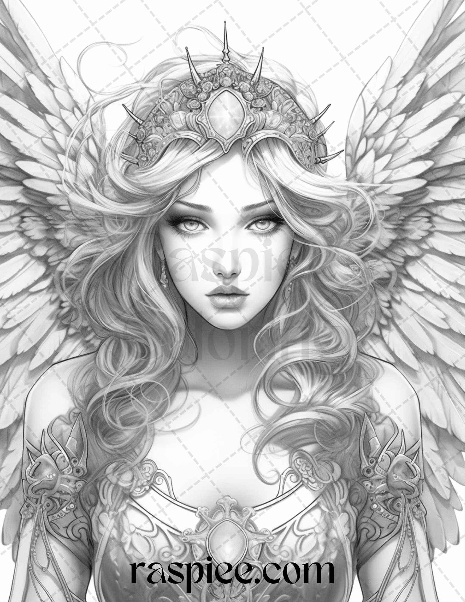 42 Enchanting Angels Grayscale Coloring Pages Printable for Adults, PDF File Instant Download