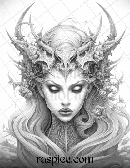 40 Dark Evil Fairy Grayscale Coloring Pages Printable for Adults, PDF File Instant Download