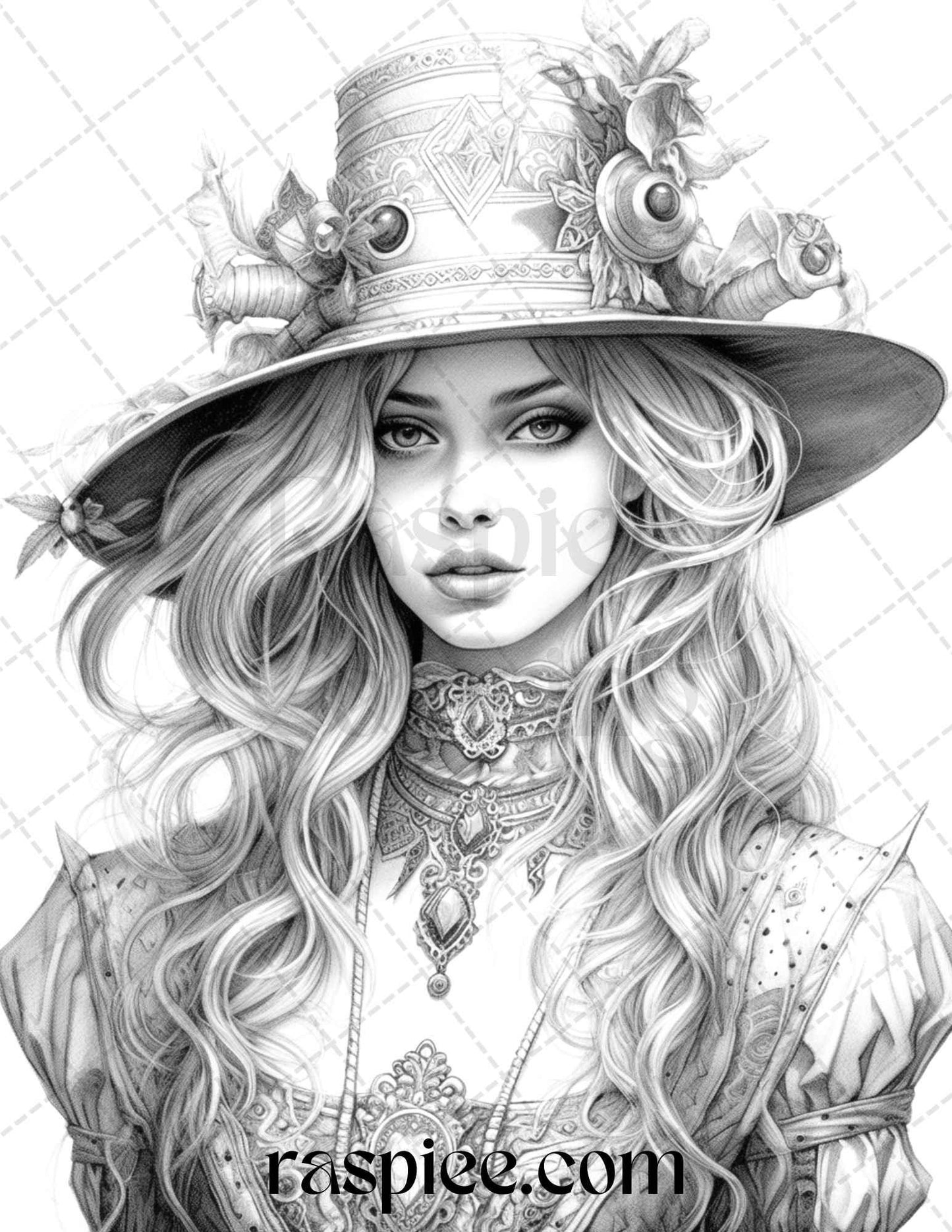 40 Beautiful Witches Grayscale Coloring Pages Printable for Adults, PDF File Instant Download