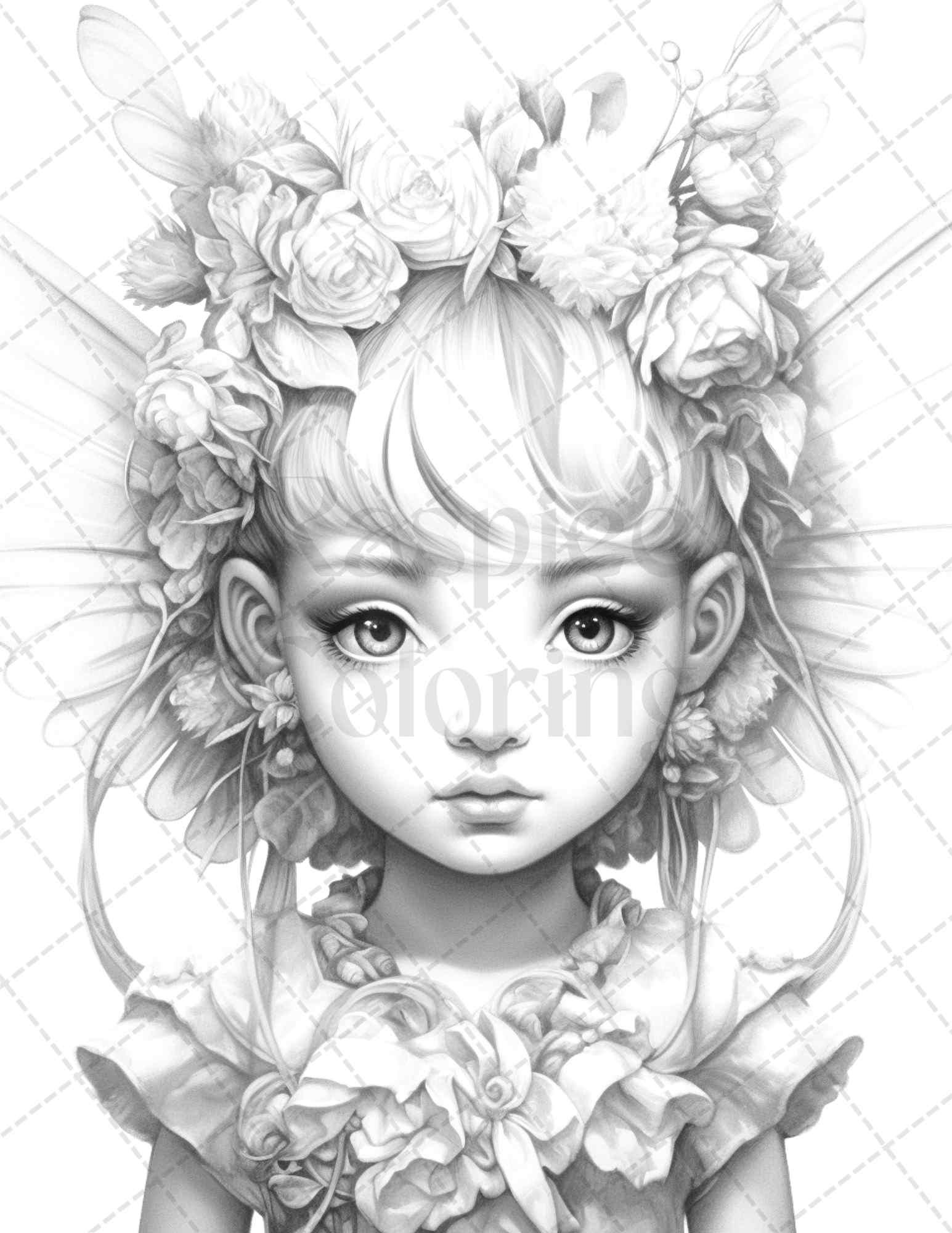 45 Adorable Chibi Fairy Grayscale Coloring Pages Printable for Adults, PDF File Instant Download