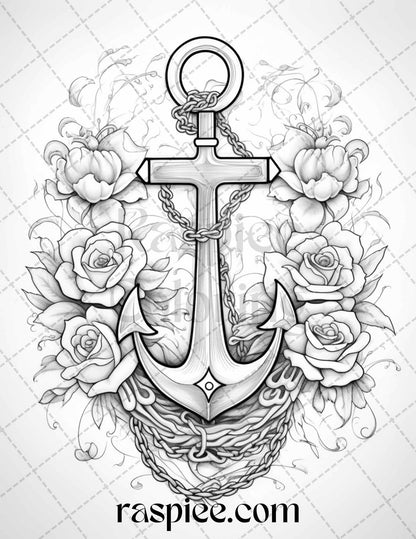 40 Beautiful Tattoos Grayscale Coloring Pages Printable for Adults, PDF File Instant Download