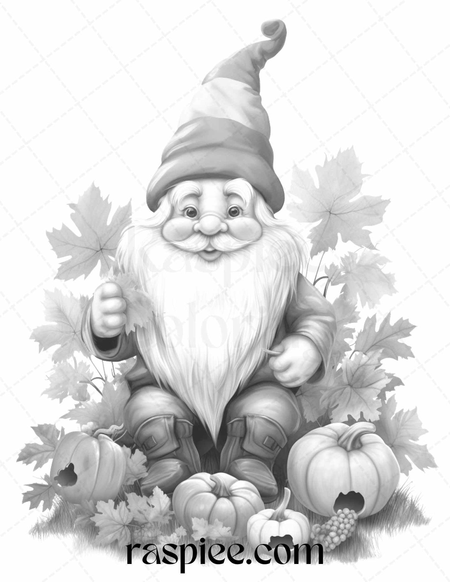 40 Fall Gnomes Grayscale Coloring Pages Printable for Adults Kids, PDF File Instant Download