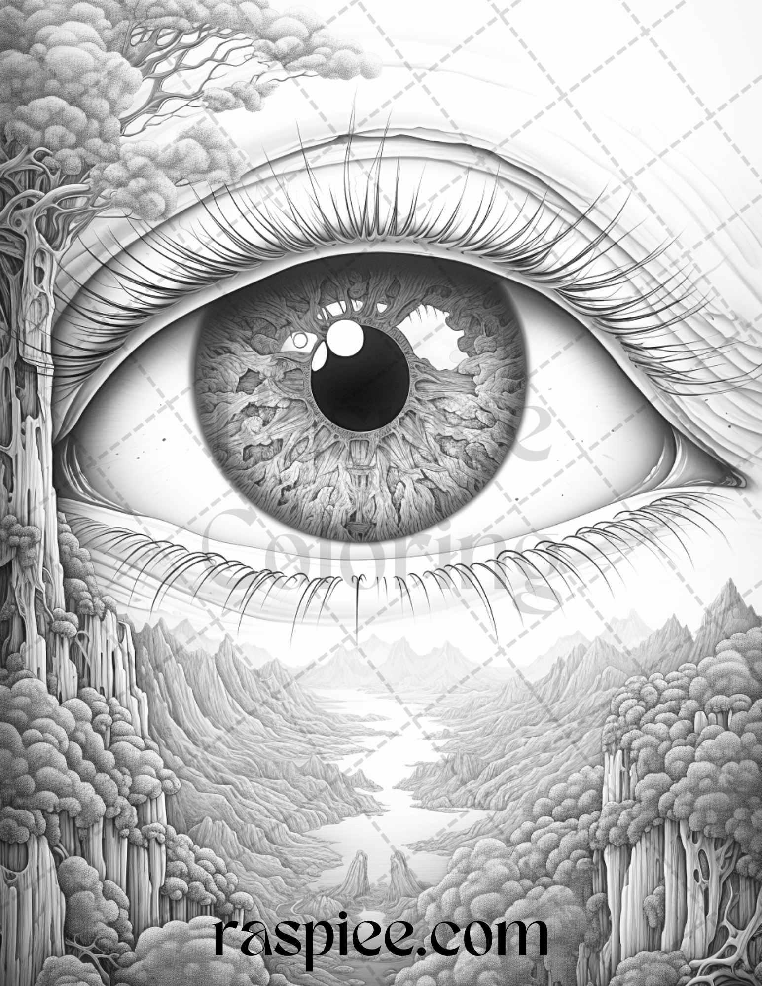 40 Surrealism Eyes Grayscale Coloring Pages Printable for Adults, PDF File Instant Download